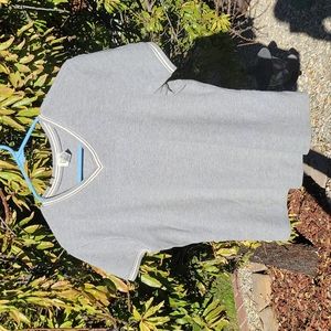 Vintage GAP Sporty V-neck 100% Cotton Sweater Womens Large Gray Cream Trim